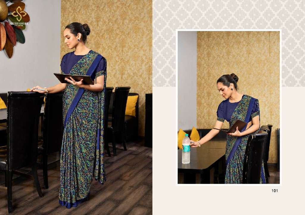 SHUBH SHREE CREATION PRESENTS FLORENCE 101-109 ELEGANT STYLE CRAPE SILK BEST SAREES CATALOG WHOLESALER AND EXPORTER IN SURAT