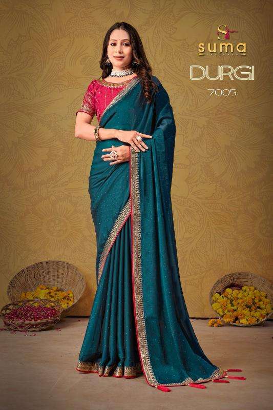 SUMA DESIGNER PRESENTS DURGI 7001-7009 BLACK RANGOLI ATTRACTIVE LOOK SAREES CATALOG WHOLESALER AND EXPORTER 