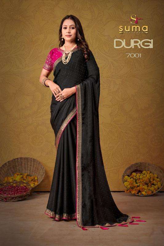 SUMA DESIGNER PRESENTS DURGI 7001-7009 BLACK RANGOLI ATTRACTIVE LOOK SAREES CATALOG WHOLESALER AND EXPORTER 