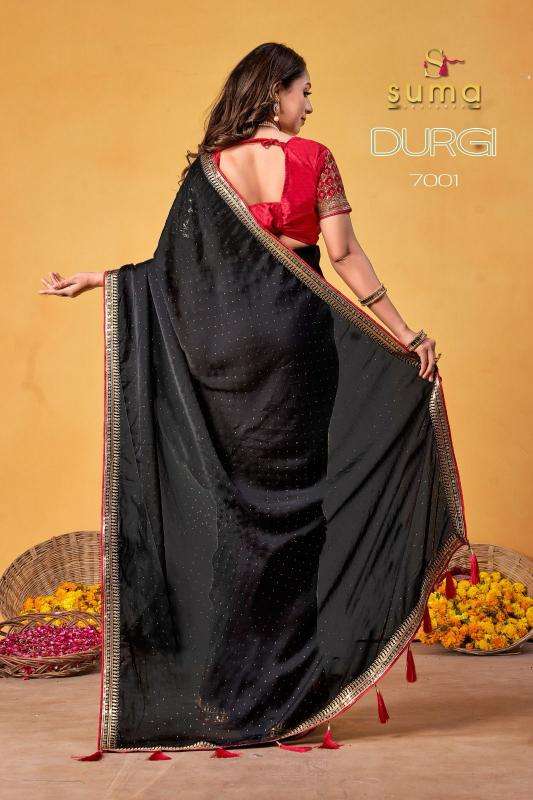 SUMA DESIGNER PRESENTS DURGI 7001-7009 BLACK RANGOLI ATTRACTIVE LOOK SAREES CATALOG WHOLESALER AND EXPORTER 