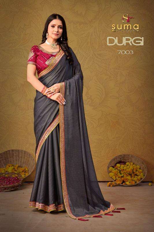 SUMA DESIGNER PRESENTS DURGI 7001-7009 BLACK RANGOLI ATTRACTIVE LOOK SAREES CATALOG WHOLESALER AND EXPORTER 
