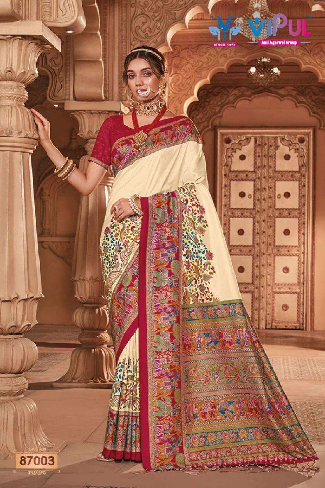 VIPUL FASHION PRESENTS IVORY SILK FESTIVE WEAR DESIGNER SAREES CATALOG WHOLESALER AND EXPORTER IN SURAT 