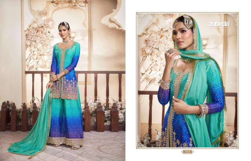 ZUBEDA PRESENTS RANGREZIA CHINON SİLK FULLY STITCH PLAZZO STYLE 3PCS INDIAN SUIT CATALOG WHOLESALER AND EXPORTER 