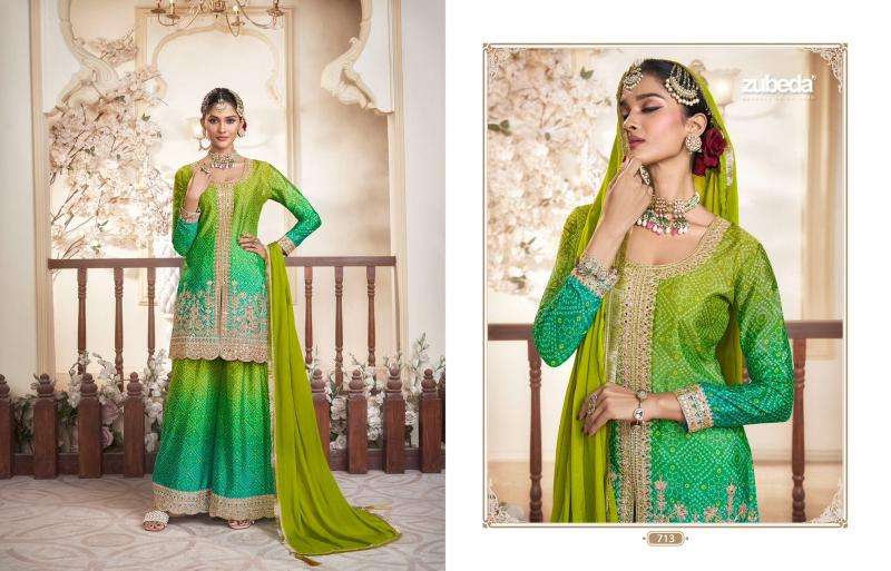 ZUBEDA PRESENTS RANGREZIA CHINON SİLK FULLY STITCH PLAZZO STYLE 3PCS INDIAN SUIT CATALOG WHOLESALER AND EXPORTER 