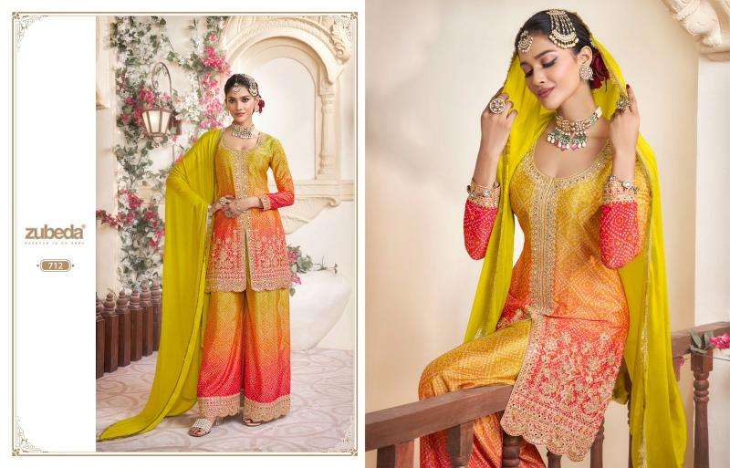 ZUBEDA PRESENTS RANGREZIA CHINON SİLK FULLY STITCH PLAZZO STYLE 3PCS INDIAN SUIT CATALOG WHOLESALER AND EXPORTER 
