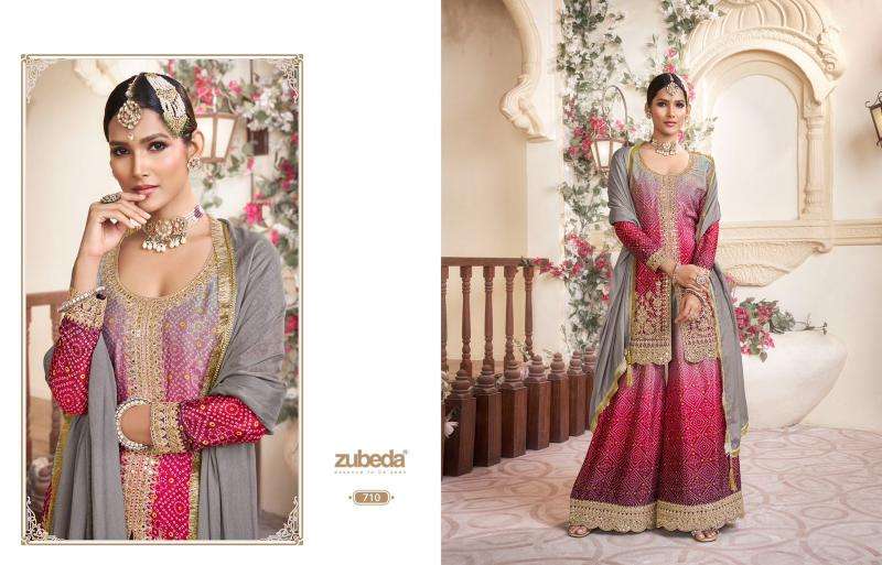 ZUBEDA PRESENTS RANGREZIA CHINON SİLK FULLY STITCH PLAZZO STYLE 3PCS INDIAN SUIT CATALOG WHOLESALER AND EXPORTER 