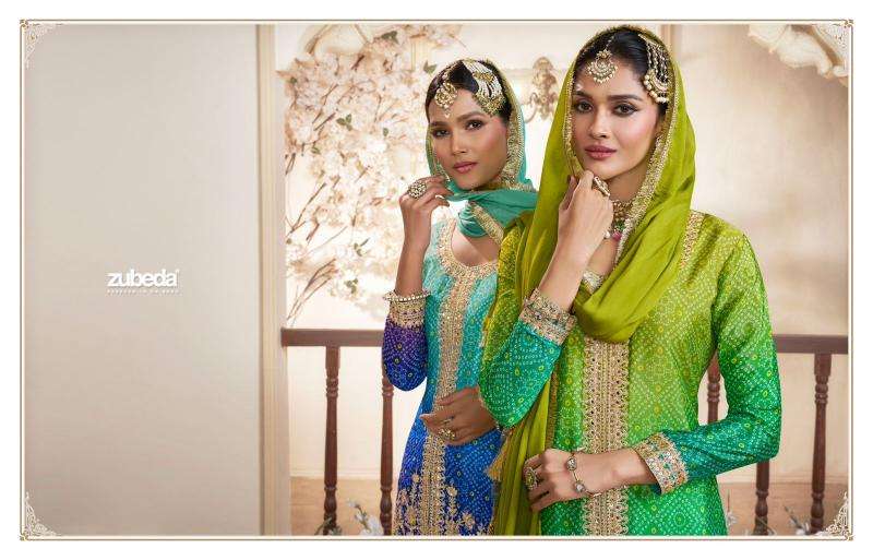 ZUBEDA PRESENTS RANGREZIA CHINON SİLK FULLY STITCH PLAZZO STYLE 3PCS INDIAN SUIT CATALOG WHOLESALER AND EXPORTER 