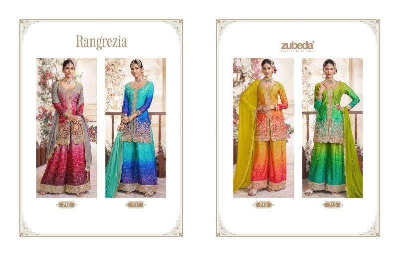 ZUBEDA PRESENTS RANGREZIA CHINON SİLK FULLY STITCH PLAZZO STYLE 3PCS INDIAN SUIT CATALOG WHOLESALER AND EXPORTER 