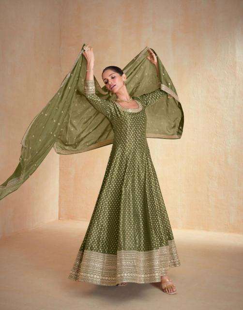 aashirwad creation presents banaras organza readymade designer gown with dupatta catalog wholesaler and exporter 