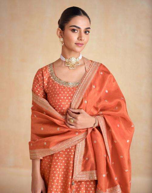aashirwad creation presents banaras organza readymade designer gown with dupatta catalog wholesaler and exporter 