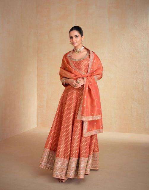 aashirwad creation presents banaras organza readymade designer gown with dupatta catalog wholesaler and exporter 