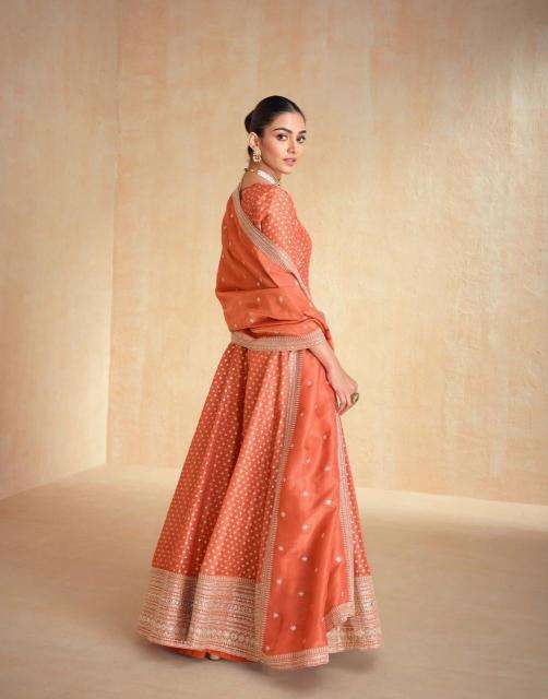 aashirwad creation presents banaras organza readymade designer gown with dupatta catalog wholesaler and exporter 