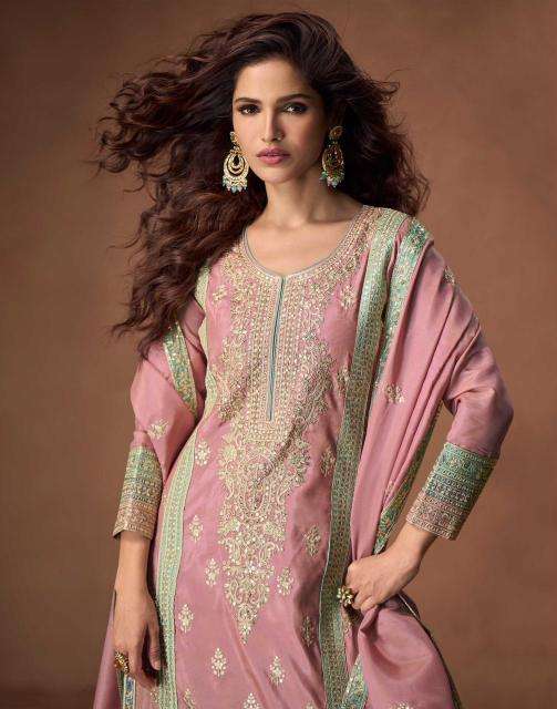 aashirwad creation presents tashi full stitch organza simar silk exclusive salwar suits catalog wholesaler and exporter 