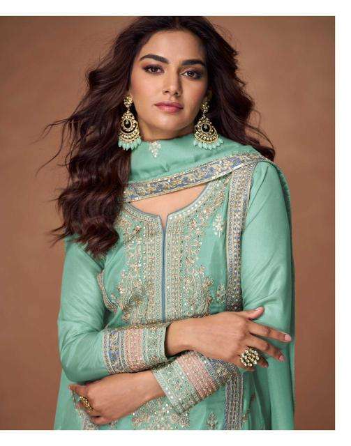 aashirwad creation presents tashi full stitch organza simar silk exclusive salwar suits catalog wholesaler and exporter 