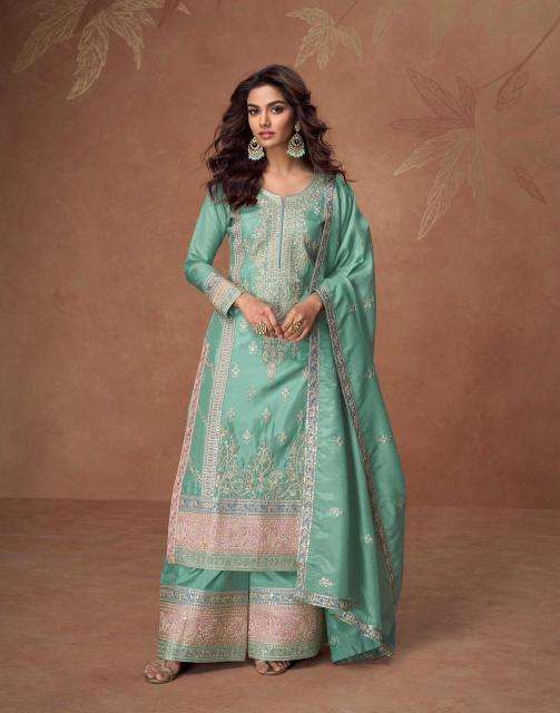 aashirwad creation presents tashi full stitch organza simar silk exclusive salwar suits catalog wholesaler and exporter 