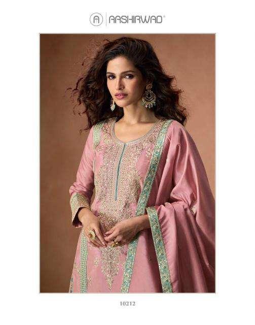 aashirwad creation presents tashi full stitch organza simar silk exclusive salwar suits catalog wholesaler and exporter 