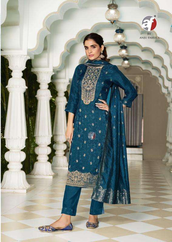 anju fab presents silk affair vol-5 fully stitch dola silk with jacquard party wear suit for womens catalog wholesaler and exporter 