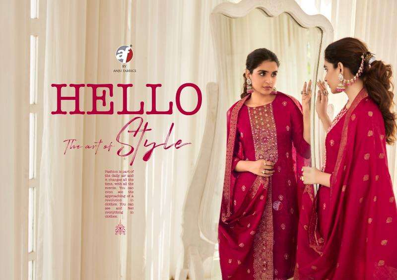 anju fab presents silk affair vol-5 fully stitch dola silk with jacquard party wear suit for womens catalog wholesaler and exporter 