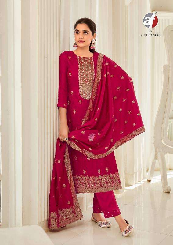 anju fab presents silk affair vol-5 fully stitch dola silk with jacquard party wear suit for womens catalog wholesaler and exporter 