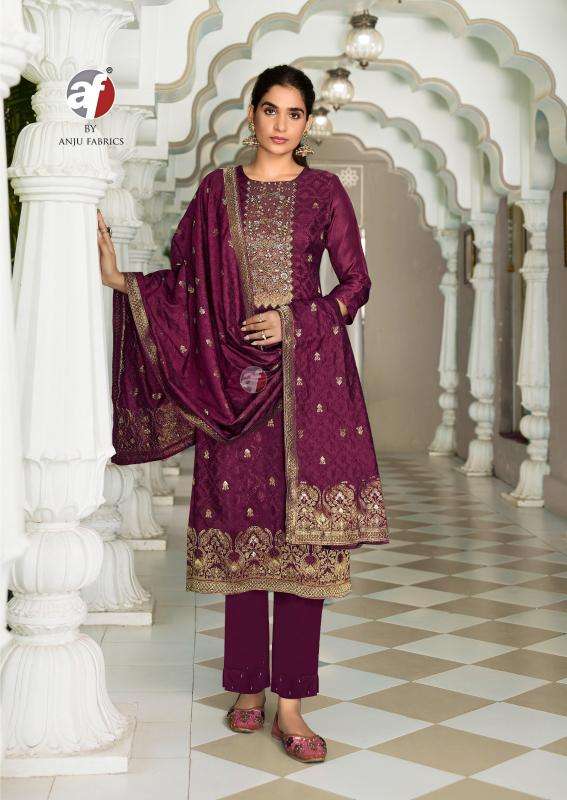 anju fab presents silk affair vol-5 fully stitch dola silk with jacquard party wear suit for womens catalog wholesaler and exporter 