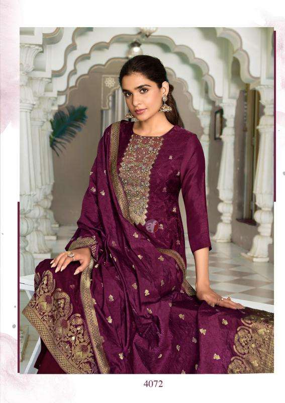 anju fab presents silk affair vol-5 fully stitch dola silk with jacquard party wear suit for womens catalog wholesaler and exporter 