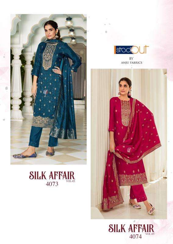 anju fab presents silk affair vol-5 fully stitch dola silk with jacquard party wear suit for womens catalog wholesaler and exporter 