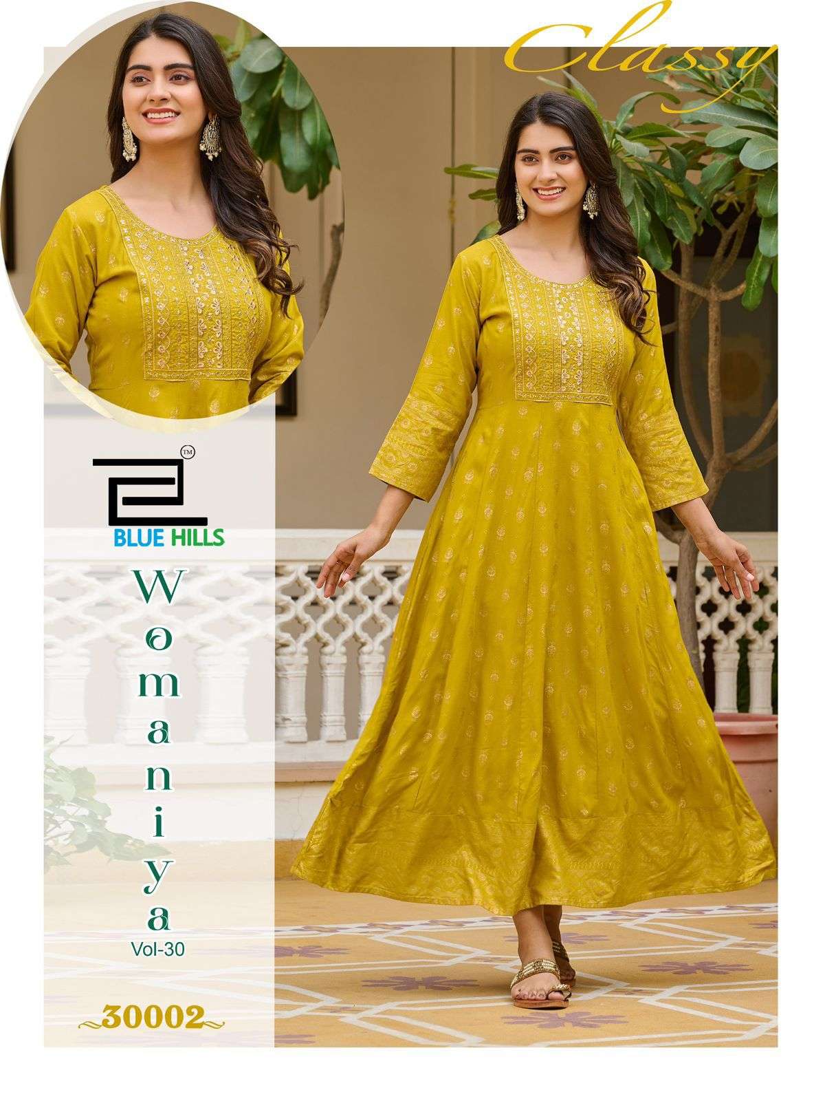 blue hills presents womaniya vol-30 gown style kurtis catalog wholesaler and exporter 