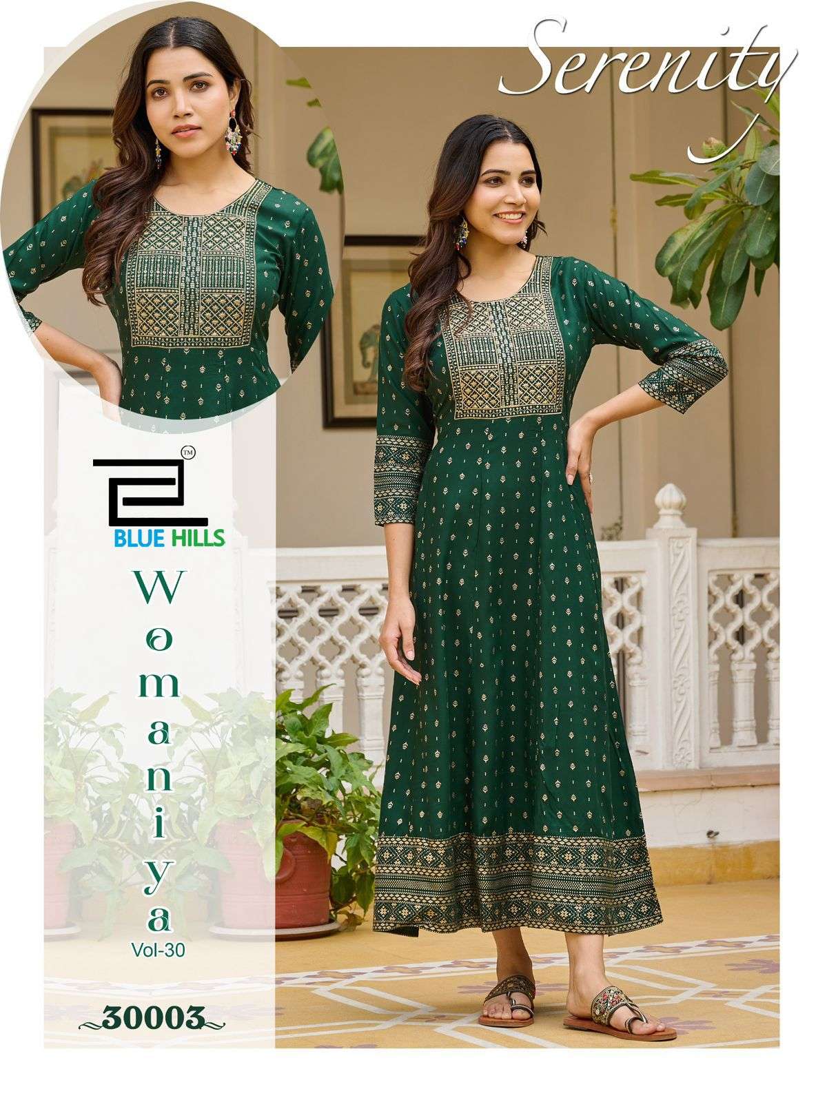 blue hills presents womaniya vol-30 gown style kurtis catalog wholesaler and exporter 