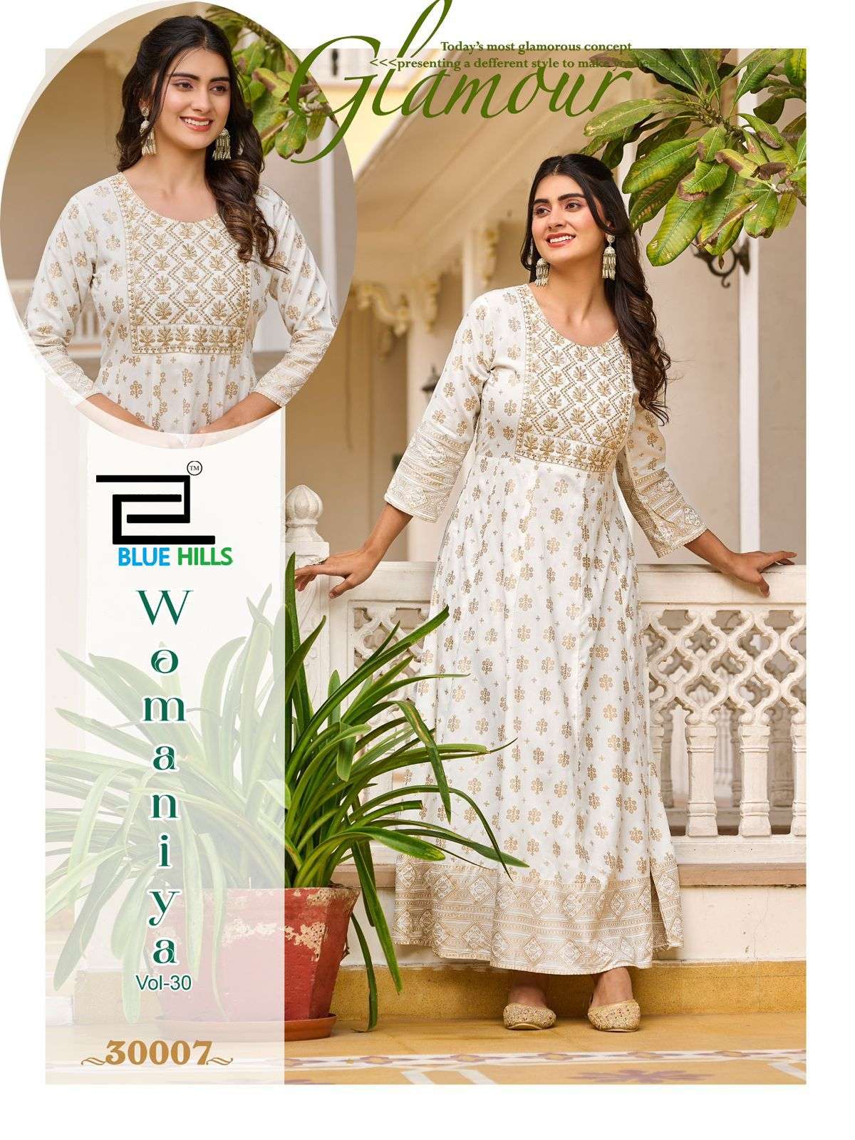 blue hills presents womaniya vol-30 gown style kurtis catalog wholesaler and exporter 