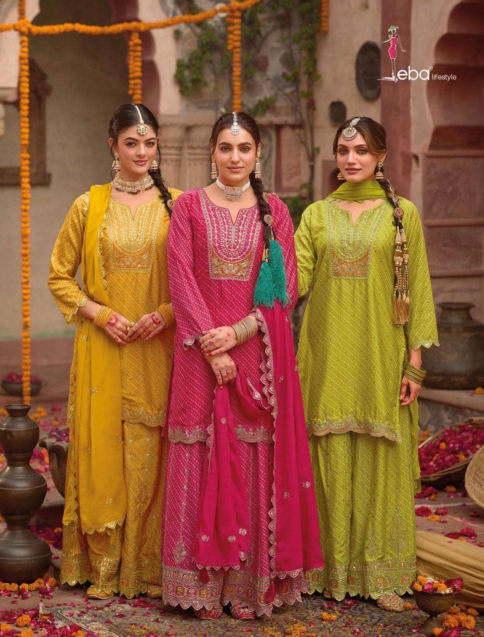 eba lifestyle presents rashmika chinon readymade party wear plazzo suit catalog wholesaler and exporter in surat