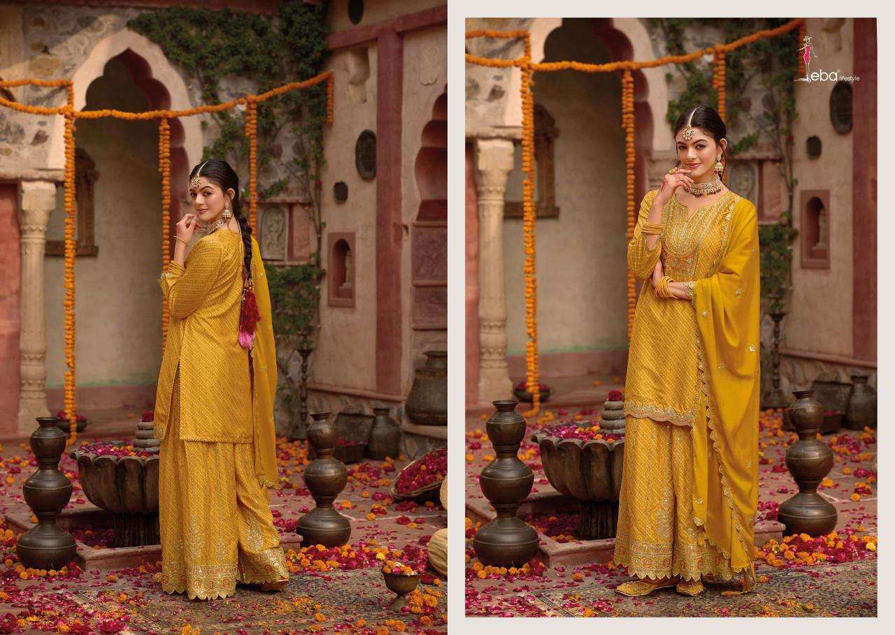 eba lifestyle presents rashmika chinon readymade party wear plazzo suit catalog wholesaler and exporter in surat