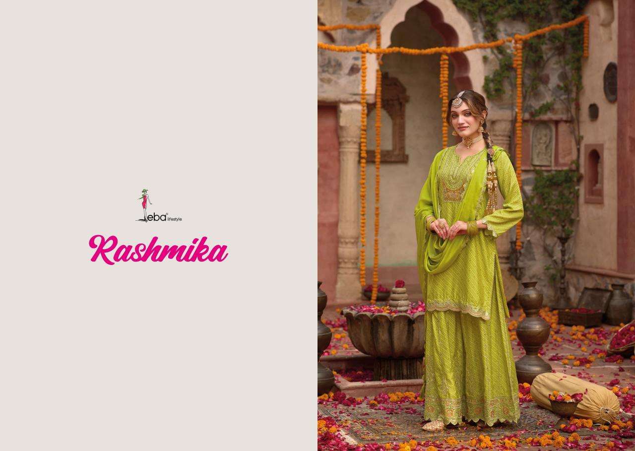 eba lifestyle presents rashmika chinon readymade party wear plazzo suit catalog wholesaler and exporter in surat