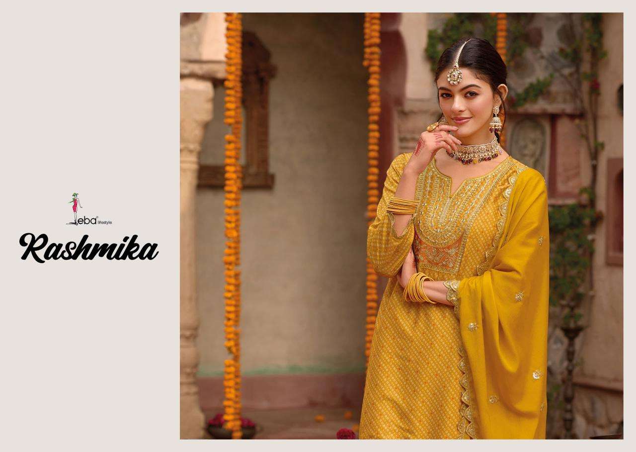 eba lifestyle presents rashmika chinon readymade party wear plazzo suit catalog wholesaler and exporter in surat