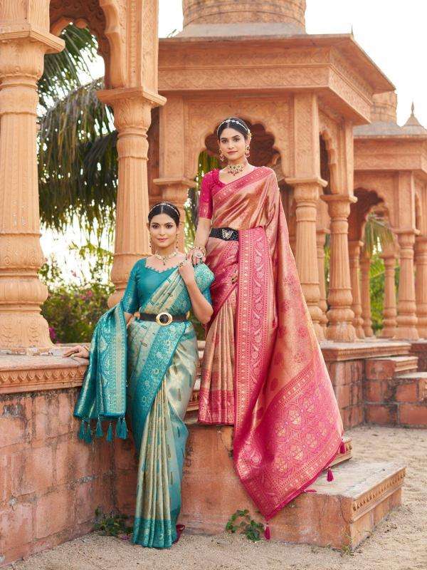 gobuni presents shubharambh 1101-1106 banarasi silk best sarees catalog wholesaler and exporter in surat