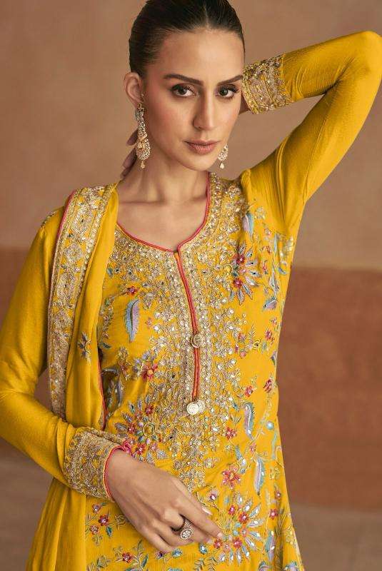gulkayra designer presents lahza new colour fully stitch chinon designer plazzo suit catalog wholesaler and exporter 