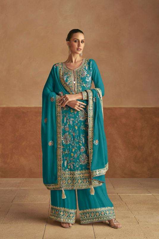gulkayra designer presents lahza new colour fully stitch chinon designer plazzo suit catalog wholesaler and exporter 