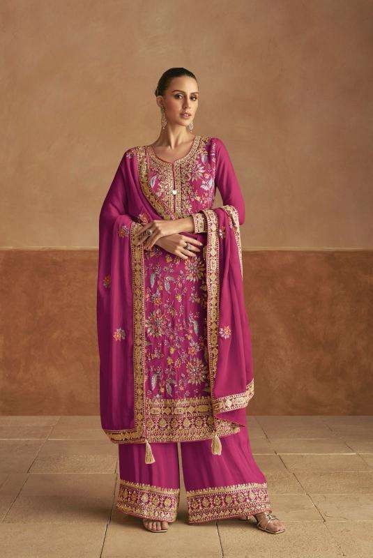 gulkayra designer presents lahza new colour fully stitch chinon designer plazzo suit catalog wholesaler and exporter 