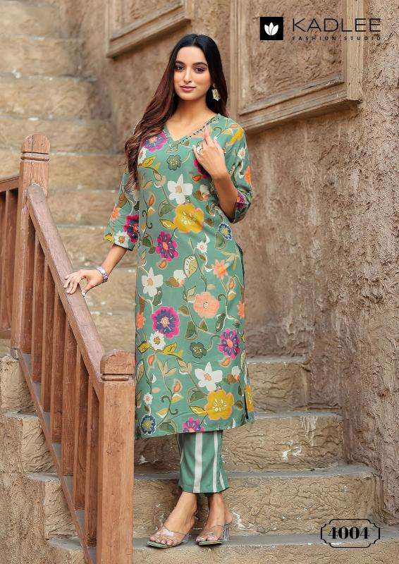 kadlee presents rangoli rayon readymade classic kurti with pant catalog wholesaler and exports