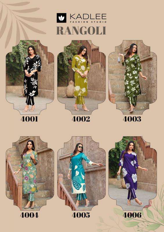 kadlee presents rangoli rayon readymade classic kurti with pant catalog wholesaler and exports