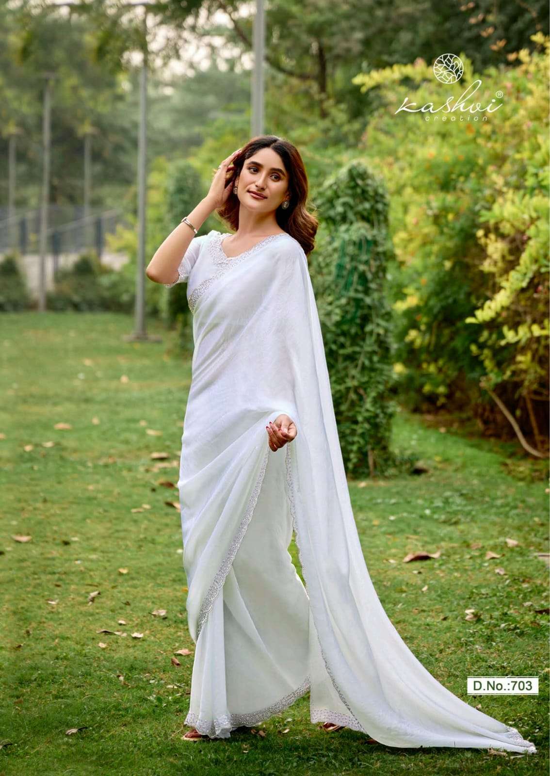 Kashvi Creation Presents Silver Stone Vol-7 Jharkan Work Fashionable Sarees Catalog Wholesaler And Exporter in Surat