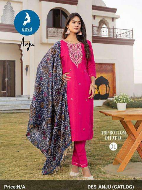 Kaya Presents Anju Roman Silk Readymade Big Size Stylish 3pcs dresKurtis Catalog Wholesaler And Exporter 