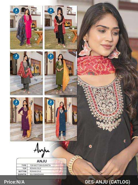 Kaya Presents Anju Roman Silk Readymade Big Size Stylish 3pcs dresKurtis Catalog Wholesaler And Exporter 