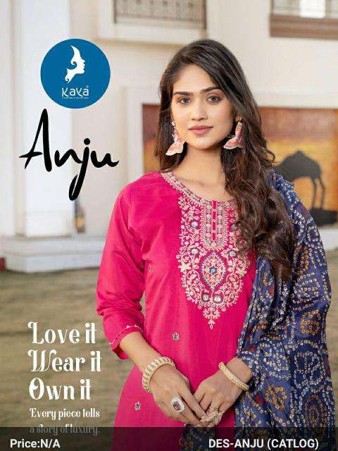 Kaya Presents Anju Roman Silk Readymade Big Size Stylish 3pcs dresKurtis Catalog Wholesaler And Exporter 