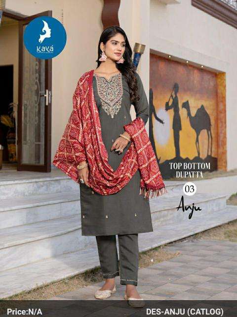 Kaya Presents Anju Roman Silk Readymade Big Size Stylish 3pcs dresKurtis Catalog Wholesaler And Exporter 