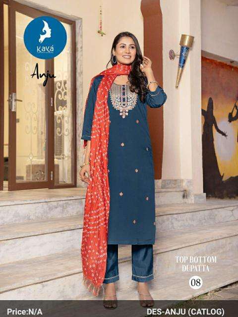 Kaya Presents Anju Roman Silk Readymade Big Size Stylish 3pcs dresKurtis Catalog Wholesaler And Exporter 