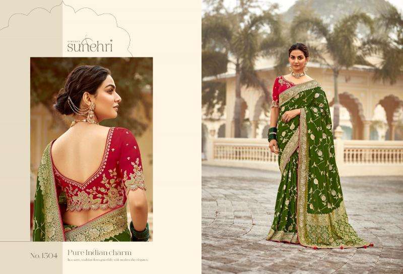 KIMORA PRESENTS SUNEHRI RANG MAHAL WEDDING STYLE FANCY PURE DOLA SILK SAREE CATALOG WHOLESALER AND EXPORTER 