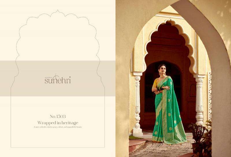 KIMORA PRESENTS SUNEHRI RANG MAHAL WEDDING STYLE FANCY PURE DOLA SILK SAREE CATALOG WHOLESALER AND EXPORTER 