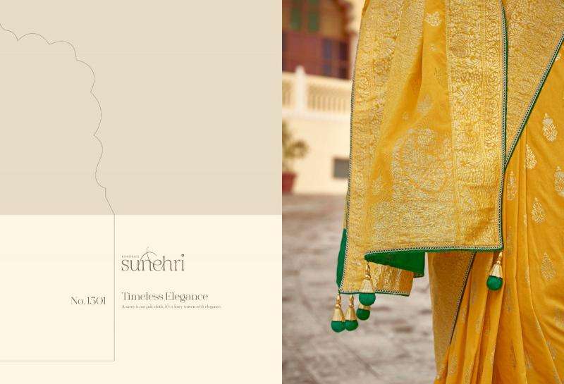 KIMORA PRESENTS SUNEHRI RANG MAHAL WEDDING STYLE FANCY PURE DOLA SILK SAREE CATALOG WHOLESALER AND EXPORTER 