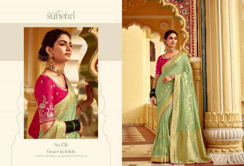 KIMORA PRESENTS SUNEHRI RANG MAHAL WEDDING STYLE FANCY PURE DOLA SILK SAREE CATALOG WHOLESALER AND EXPORTER 