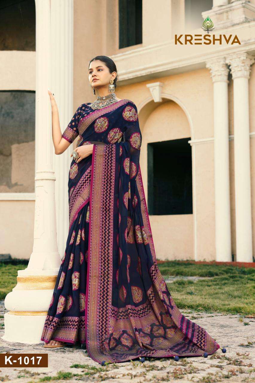 kreshva presents akshara georgette shop trendy sarees catalog wholesaler and exporter 